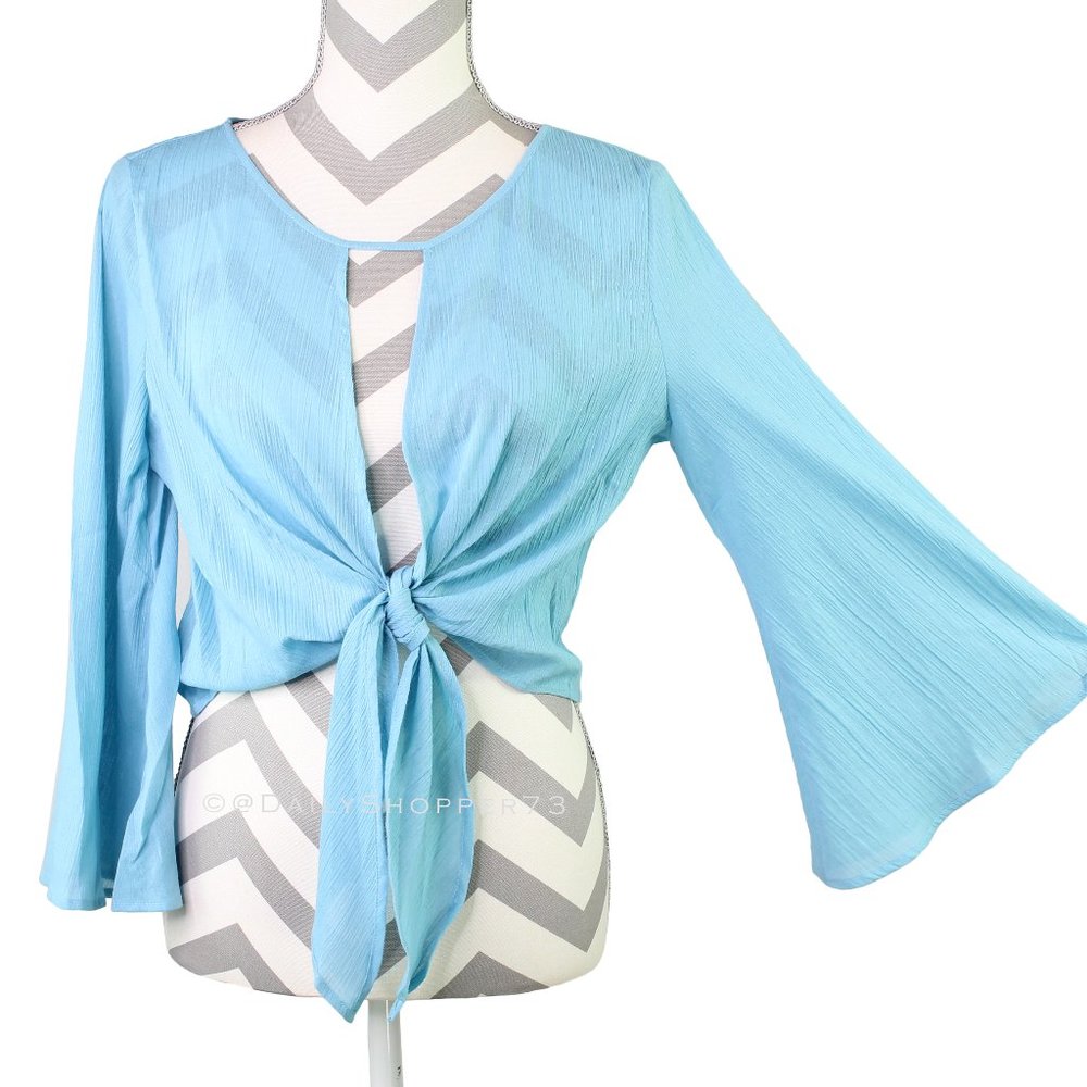 Jack by  BB Dakota Women's "Malia" Tie Hem Keyhole Front Bell Sleeve Crop Top